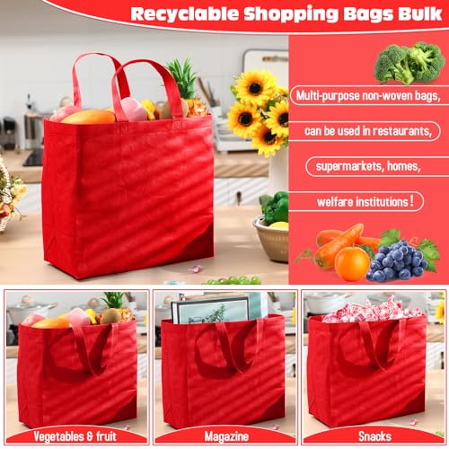 Windyun Reusable Grocery Bags Non Woven with Handles - color: Red
