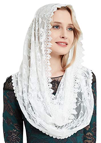 YHDDYG Infinity Veil for Catholic Mass Lace Infinity Scarf Church Veil for Girls Mantilla Infinity Veils Roses S97 - color: Ivory Infinity