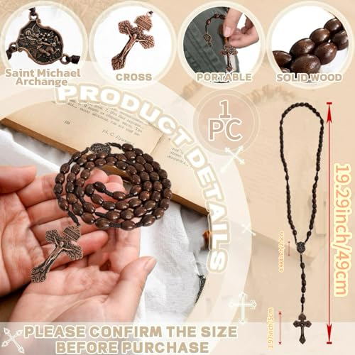 Bovemee Saint Benedict Medal Prayer Pocket Rosary Catholic Brown Wood Beads with Medalla de san benitol and Crucifix, 9 Inch - color: Brown SaintArchange NK