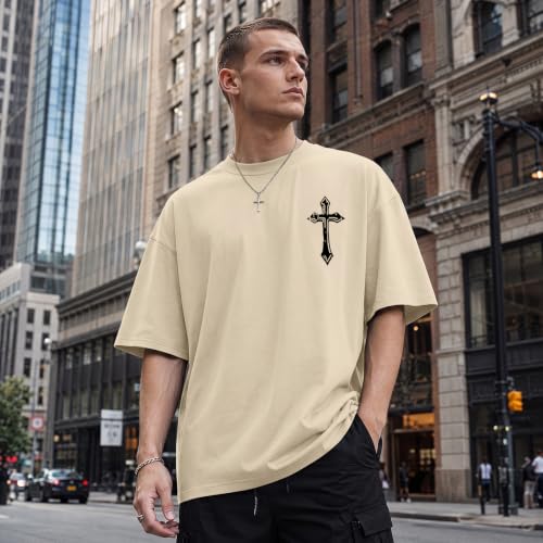 BINTEHGS Men's Christian Faith T-Shirts Inspirational Bible Verse Shirt Cross Oversized Tshirts for Men Jesus Graphic Tees - color: Apricot, size: X-Large