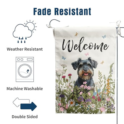 Spring Summer Garden Flag Floral Schnauzer Yard Flag Flower Dog Garden Flags for Outside Small Outdoor Welcome Flags 12x18 Double Sided - color: p-Schnauzer
