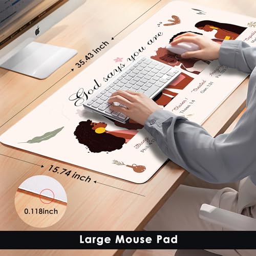 AFRITEE Black Girl Desk Mat - Christian Inspirational Quote Large Gaming Mouse Pad, Black Art Gifts for Women, Office Desk Protector