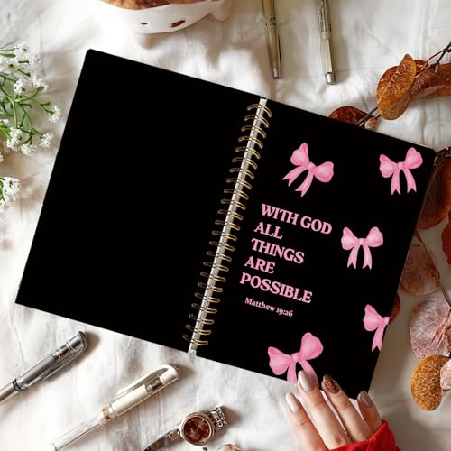 LIANGW Coquette Pink And Black Christian Notebook - color: Matthew 19:26 - Black