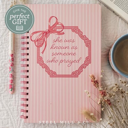Steel Mill & Co Cute Floral Spiral Notebook Journal for Notes, 10.5" x 7.5" Prayer Journal and Church Notes Journal for Women with Durable Hardcover and 60 Lined Pages with Prompts (Someone Who Prayed) - color: Someone Who Prayed