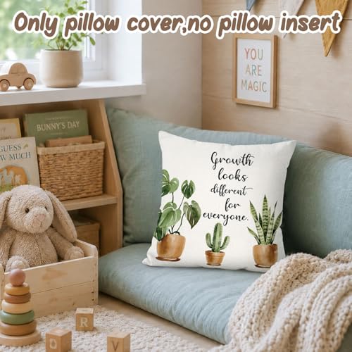 Mental Health Throw Pillow Cover 18x18,Plant Classroom Decor - color: Grow