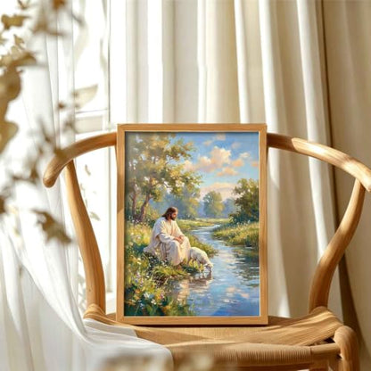 ZSHIQUQL 2pcs Jesus Lamb Canvas Wall Art Floral Religious Landscape Print - color: scenery Jesus Lamb Wall Art, size: 16"Lx 12"W
