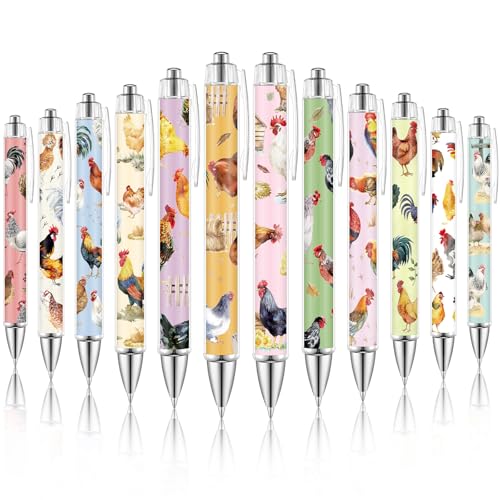 Dispowreath 12 Pcs Chicken Ballpoint Pens 1.0 mm Black Ink Hen for Women - style: Chicken