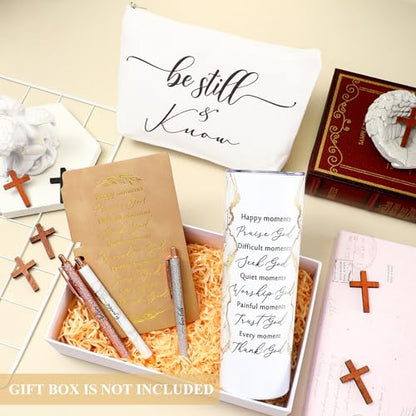 Domensi 6 Pcs Christian Gifts Set, 20 oz Tumbler Notepad Pens, White - color: White