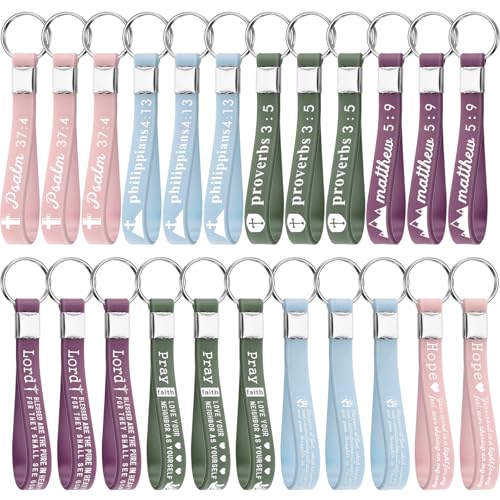 Sureio 24/48/100pcs God Father Christian Gifts Keychains Bulk with Bible Scripture Inspirational Keychains Church Vbs Gift - color: Bright Colors