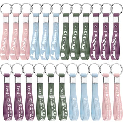 Sureio 24/48/100pcs God Father Christian Gifts Keychains Bulk with Bible Scripture Inspirational Keychains Church Vbs Gift - color: Bright Colors