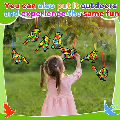 Lonfliness 32 Sets Bird Suncatchers Craft Kit DIY Birds Window Stained Glass Effect Paper Spring Home School Classroom Decoration Art Craft Creative Activity Project Gift Favor - style: Bird