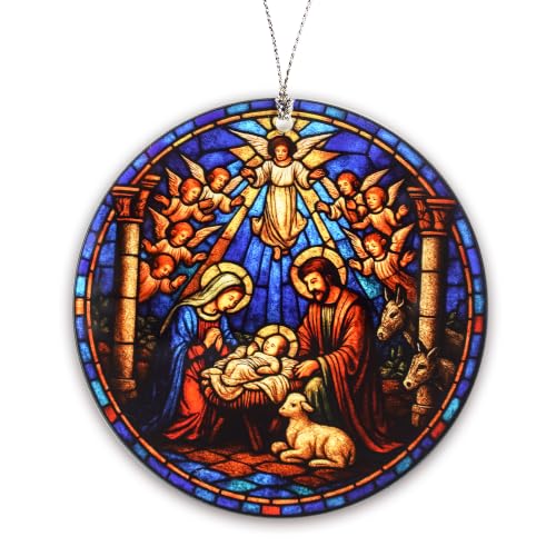 The Birth of Jesus Decor Ornament, Nativity Scene Ornament for Holiday Tree, Nativity Mary Joseph and Baby Jesus Ornaments, Religious Gifts for Christian & Family, Xmas Hanging Keepsake - color: Nativity 5