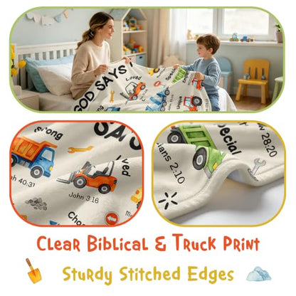 Nicetous Baptism Gifts for Boys, Construction Truck Blanket 40x50in - color: Baptism-truck