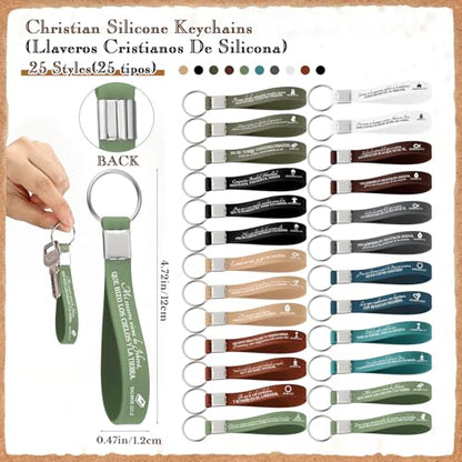 25 Sets Bible Verse Gift Bamboo Pen Keychain Bookmark,Classic Color,Spanish - color: Classic Color, style: Spanish