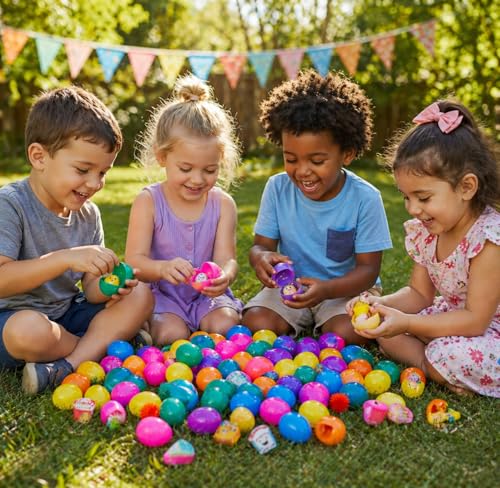 Fun Express 2 1/2" Bulk Toy-Filled Plastic Surprise Eggs (200 Pc.) - Animal Theme Party Favors, Classroom Giveaways, Carnival Prizes, and Goodie Bag Fillers for Kids