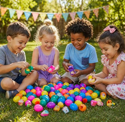 Fun Express 2 1/2" Bulk Toy-Filled Plastic Surprise Eggs (200 Pc.) - Animal Theme Party Favors, Classroom Giveaways, Carnival Prizes, and Goodie Bag Fillers for Kids