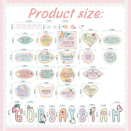 Bucherry Christian Bulletin Board Decorations Wildflowers Classroom Decor for Welcome Back God Says I Am Cutout Pastel Floral Inspirational Religious Board Sunday School Classroom Church Supplies - style: Pastel Floral