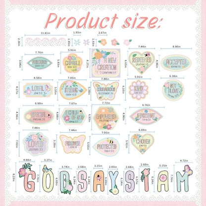 Bucherry Christian Bulletin Board Decorations Wildflowers Classroom Decor for Welcome Back God Says I Am Cutout Pastel Floral Inspirational Religious Board Sunday School Classroom Church Supplies - style: Pastel Floral