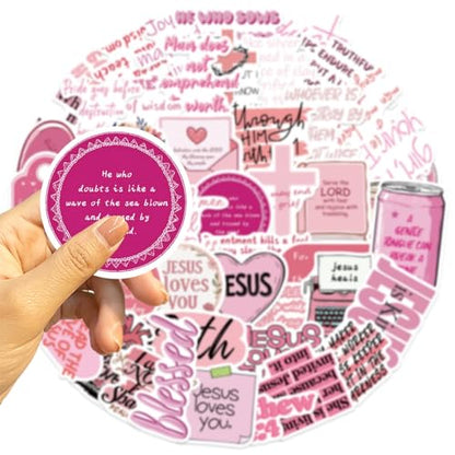 50Pcs Bible Verse Stickers Pink Christian Decals Motivational Sticker Pack, Positive Journal Encouraging Quotes for Kids, Teachers, Classroom, Waterproof Scrapbook Supplies (Pink) - color: Pink