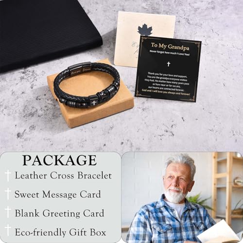 EFVISD Lover You Forever Leather Cross Bracelet for Men Boys Gifts - color: Grandpa