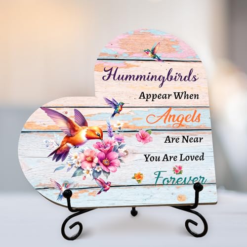 Hummingbird Sympathy Gifts for Loss of Loved One, Bereavement Memorial Funeral Grief Gift for Women, Wooden Heart Keepsake Remembrance of Mom Dad Family Member - E06 - color: Coloful Heart Hummingbird