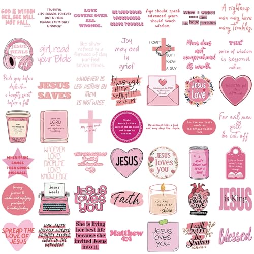 50Pcs Bible Verse Stickers Pink Christian Decals Motivational Sticker Pack, Positive Journal Encouraging Quotes for Kids, Teachers, Classroom, Waterproof Scrapbook Supplies (Pink) - color: Pink
