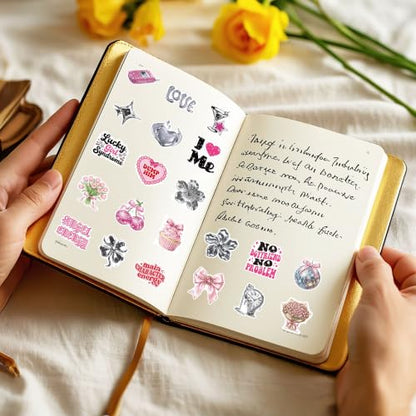 100 Pcs Pink Y2K Girly Vinyl Stickers - color: Pink Y2k Aesthetic