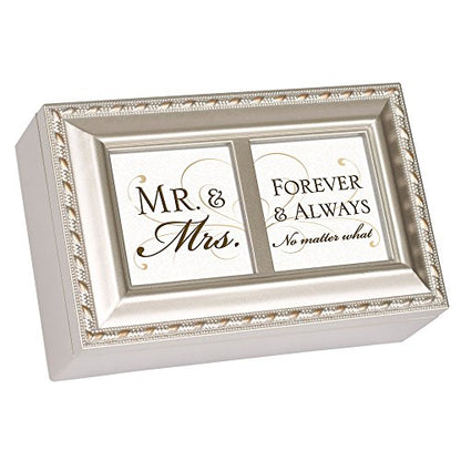 Cottage Garden Mr. and Mrs. Forever Always Champagne Silver Tone Petite Music Box Plays You Light Up My Life
