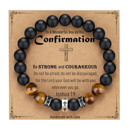 TONY & SANDY Christian Gift for Him Kids Teen Boys Adults Men Cross Bracelet Son Grandson Birthday Graduation Easter Religious Gifts for Men Christmas - style: Confirmation (8 inches)