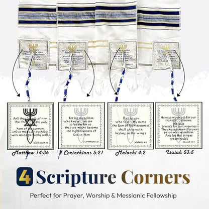 Holy Land Market Messianic Christian Shawl/Tallit - The Messiah Tallit (72 x 22 Inches) - color: Navy