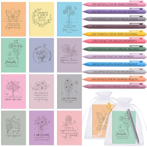 Mooliwe 24 Pcs Affirmation Notebooks Pens Bulk Gifts, Gratitude,Pastel - style: Pastel