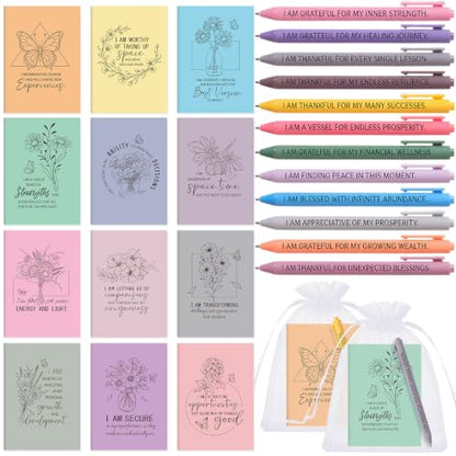 Mooliwe 24 Pcs Affirmation Notebooks Pens Bulk Gifts, Gratitude,Pastel - style: Pastel