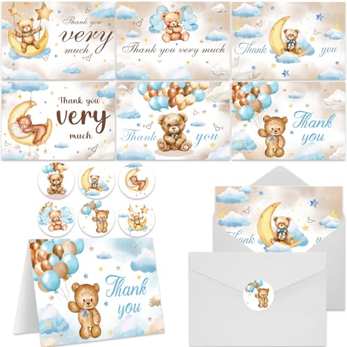 30 Pieces Bear Baby Shower Thank You Cards, Bear Balloon Thank You Cards with Envelopes and Stickers for Baby Shower Wedding Bridal Wedding Party Supplies - color: Bear