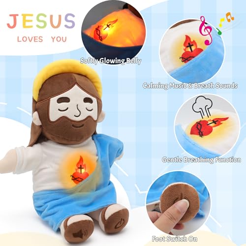 15" Soothing Jesus Plush Toys that Breathes, Light up Plush of God - color: Blue