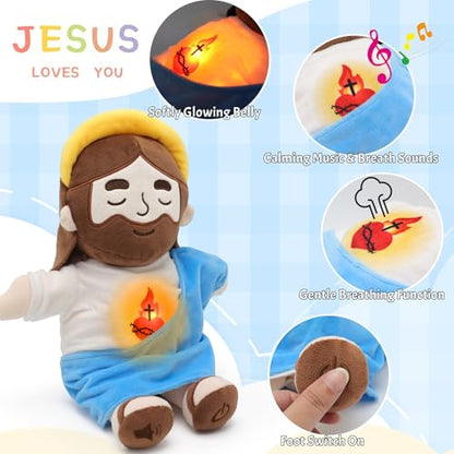 15" Soothing Jesus Plush Toys that Breathes, Light up Plush of God - color: Blue