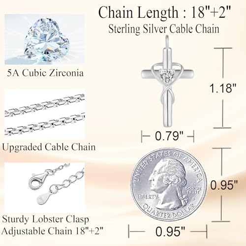 18K Gold Plated Cross Necklace for Women, 925 Sterling Silver Necklaces for Women, Infinity Heart Jewelry with 5A Cubic Zirconia, Anniversary Birthday Baptism Christian Gifts for Women Wife Her - color: White Gold