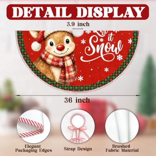 Red Reindeer Christmas Tree Skirt, Let It Snow Xmas Tree Skirt 519XW-TS - color: Deer-1