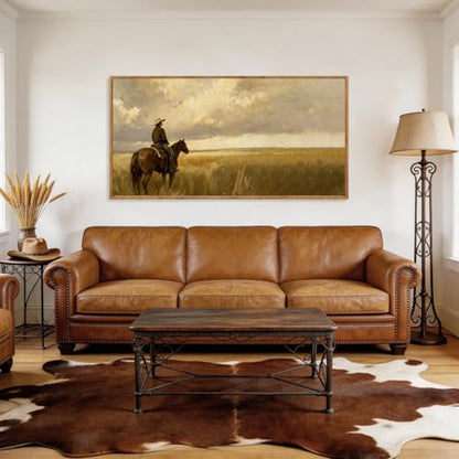 Aurlan Western Cowboy Framed Canvas Wall Art 40x20 Inch - color: Western Cowboy, size: 40"L x 20"W