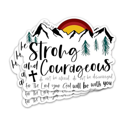 3PCs Strong and Courageous Joshua 1:9 Bible Verse Quotes Sticker, Christian Faith Jesus Worship Stickers God Religious Scripture Waterproof Vinyl Decals for Laptop Water Bottle Journal (3 Inches)