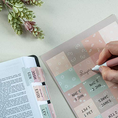 DiverseBee Laminated Bible Tabs (Large Print, Easy to Apply), Bible Tabs Old and New Testament, Bible Study Journaling Supplies, Bible Accessories, Bible Index Tabs, 72 Bible Book Tabs (Petal) Medium - color: Petal