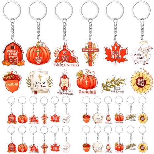 Kigeli 48 Pcs Thanksgiving Christian Keychains Fall Religious Party Favors - style: Thanksgiving