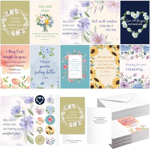 50 Christian Get Well Cards Bulk, 4 x 6 Inch Floral Christian Sympathy Card - style: Watercolor Floral