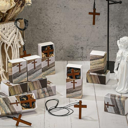 Tondiamo 24 Set Wooden Cross Necklace Bulk with Prayer Box Religious Gifts
