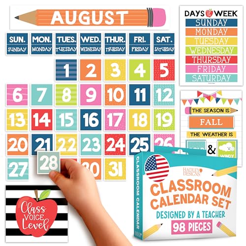 Hadley Designs Classroom Calendar Set -School Calendar Bulletin Board Decor - color: Doodle Colorful 1
