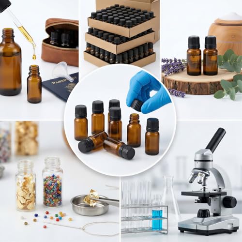 100Pcs 8ml Amber Glass Vials (2 Dram) with Caps - UV Protection Small Brown Sample Bottles for Essential Oils, Anointing Oil & Medicine - Leak Proof Travel Apothecary Jars - color: Amber, size: 8ML