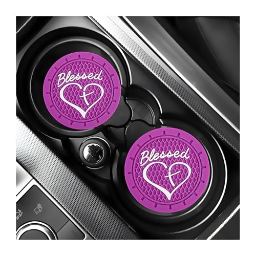 KVAEY 2 PCS Car Cup Holder Coasters, 2.76 Inch Anti Slip Vehicle Drink Mats with Cute Blessed Cross and Heart, Shockproof, Universal Car Accessories (Dark Purple, 2 PCS) - color: Dark Purple, size: 2 PCS
