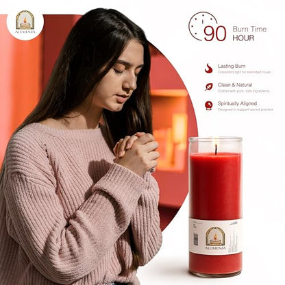 3pk Red Rojo 90hr | 7-Day Prayer Candles - Glass Jar Veladoras, Unscented Paraffin Wax | Love, Passion & Romance Novena - Catholic & Hispanic Church Altar, Memorial Vigil, Marriage Luck Gifts - color: Red