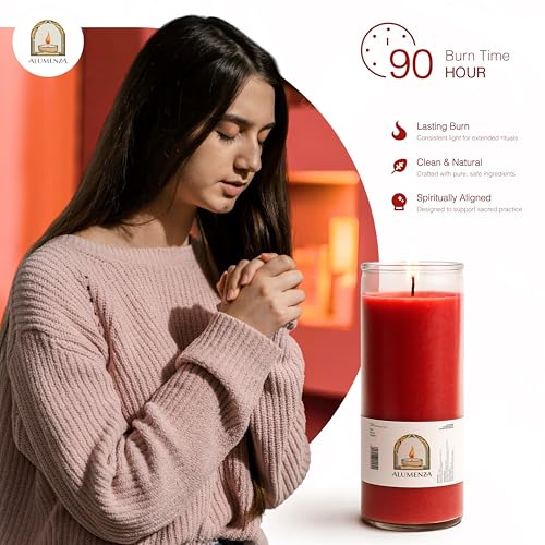 6pk Red Rojo 90hr | 7-Day Prayer Candles - Glass Jar Veladoras, Unscented Paraffin Wax | Love, Passion & Romance Novena - Catholic & Hispanic Church Altar, Memorial Vigil, Marriage Luck Gifts - color: Red