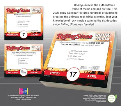 Rolling Stone Rock Trivia 2026 Daily Desk Calendar: Boxed Page-a-Day Music Quiz Calendar with Day-to-Day Rock History, Legends & Iconic Moments - color: Rolling Stone Rock Trivia