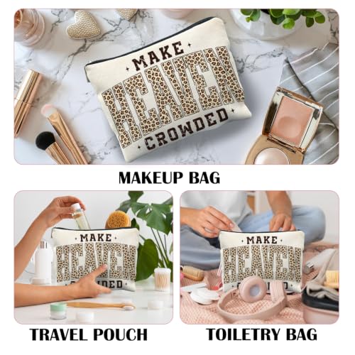 Inspirational Christian Leopard Print Makeup Bag, Make Heaven Crowded Bible Verse Religious Cheetah Print Cosmetic Bag Canvas Toiletry Zipper Pouch for Women - color: MAKE HEAVEN CROWDED 2